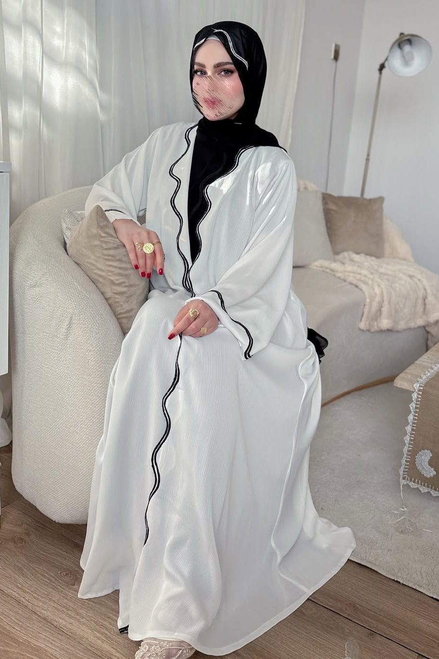 Noir Touch – 3-Piece Abaya Set