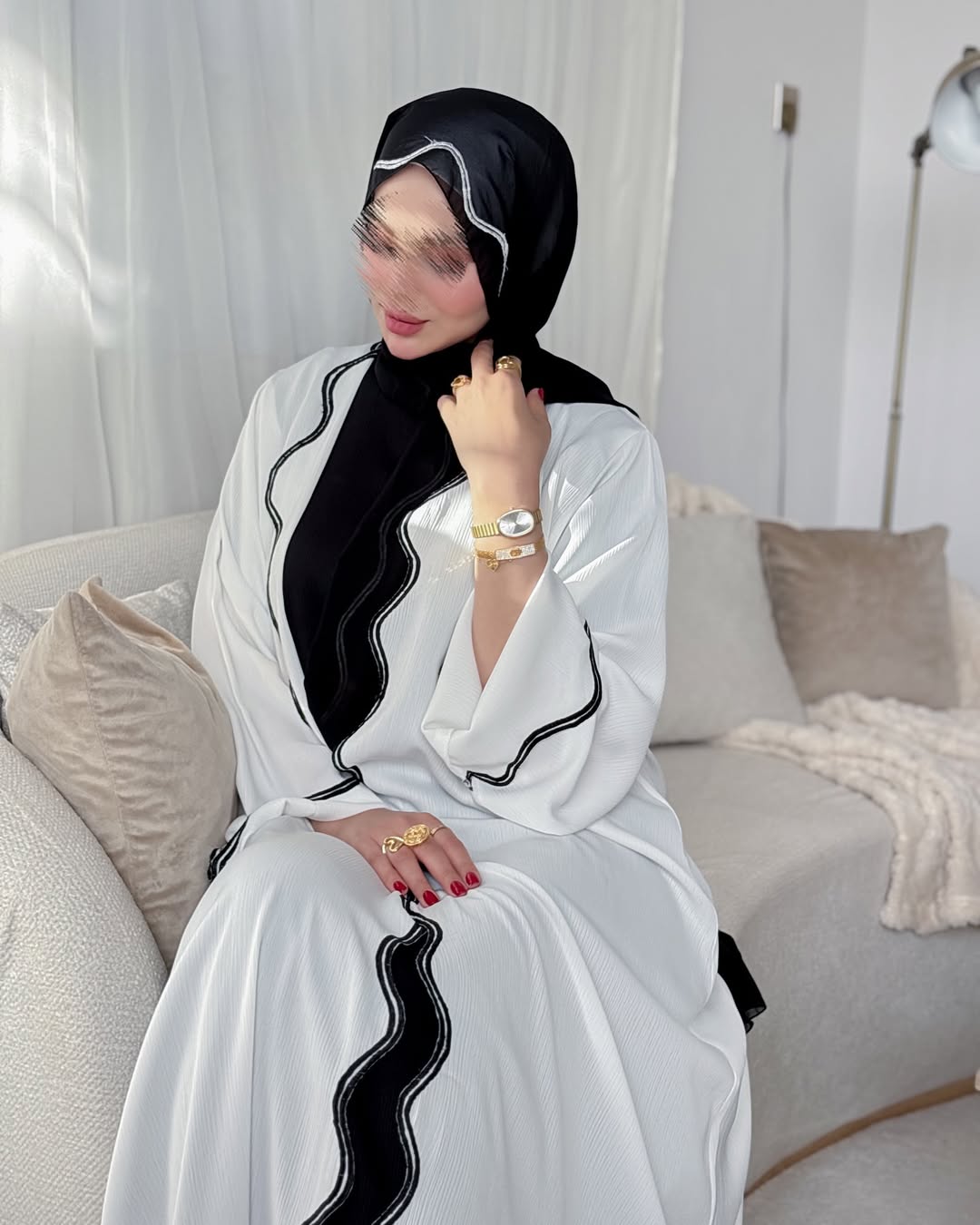Noir Touch – 3-Piece Abaya Set