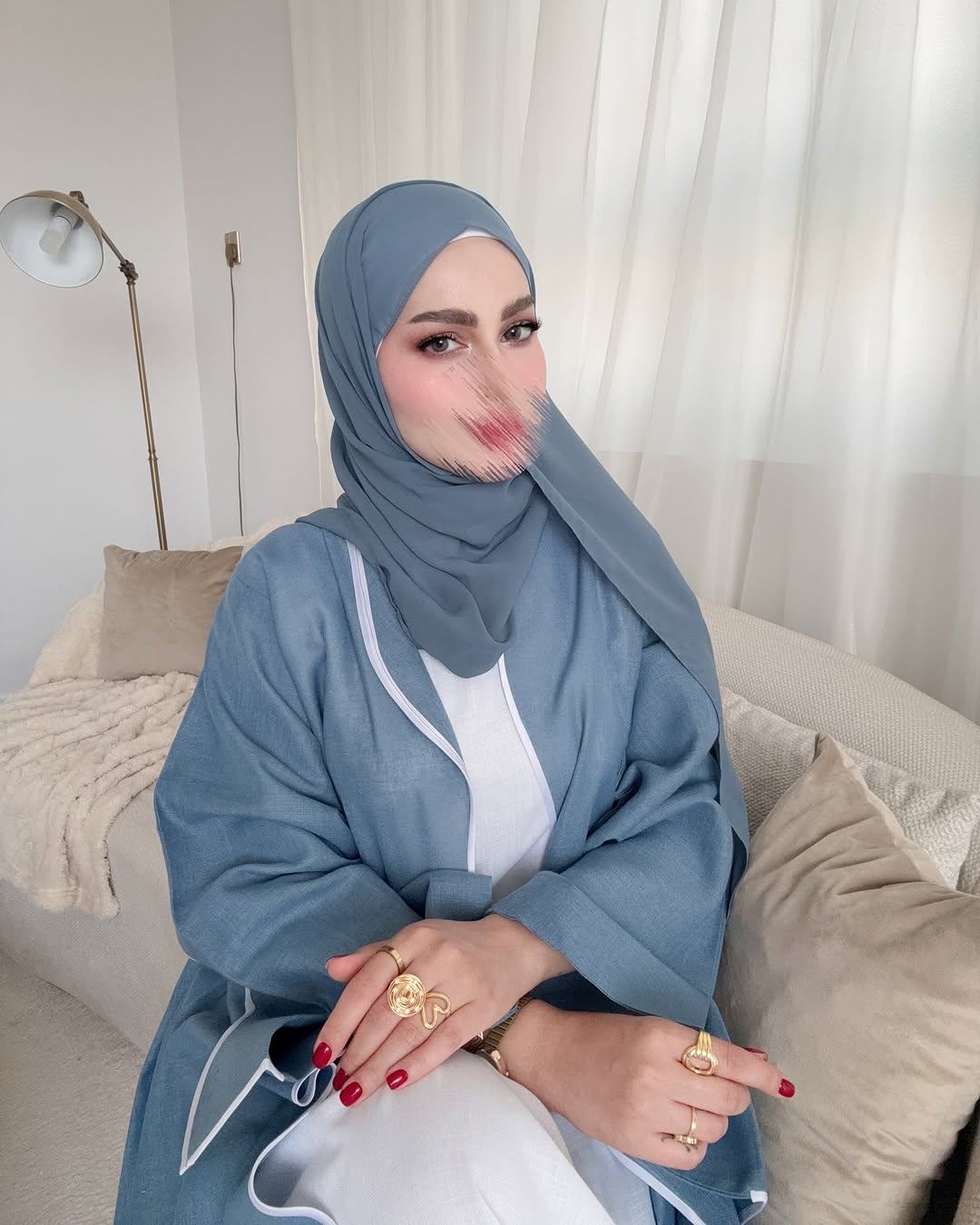 Soft Blue – 3-Piece Abaya Set
