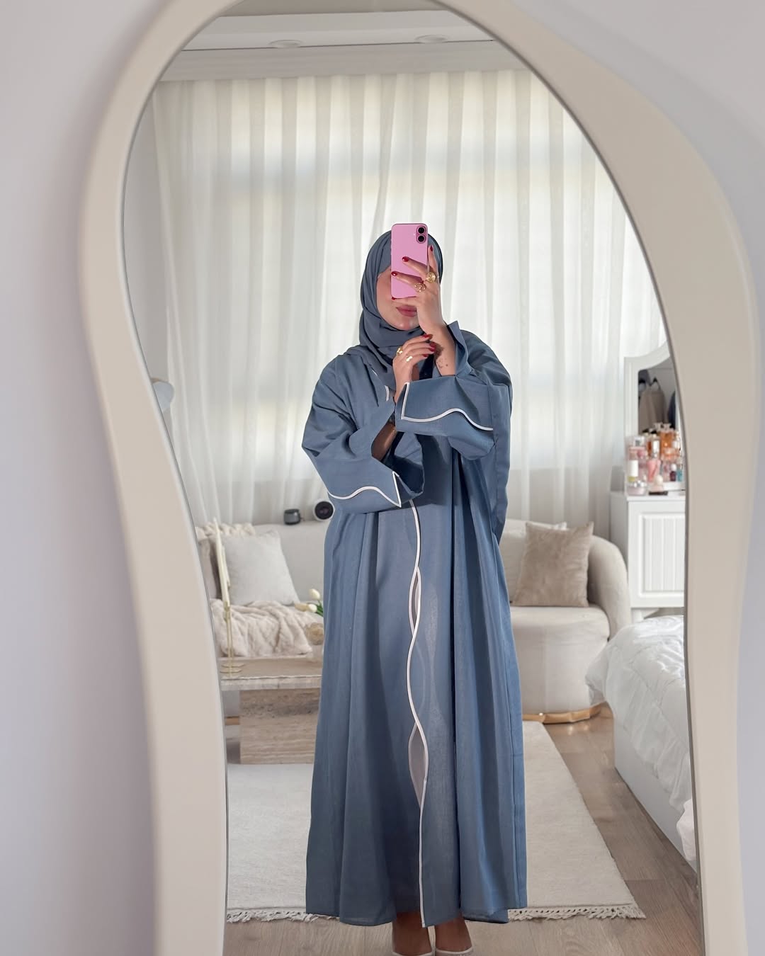 Soft Blue – 3-Piece Abaya Set