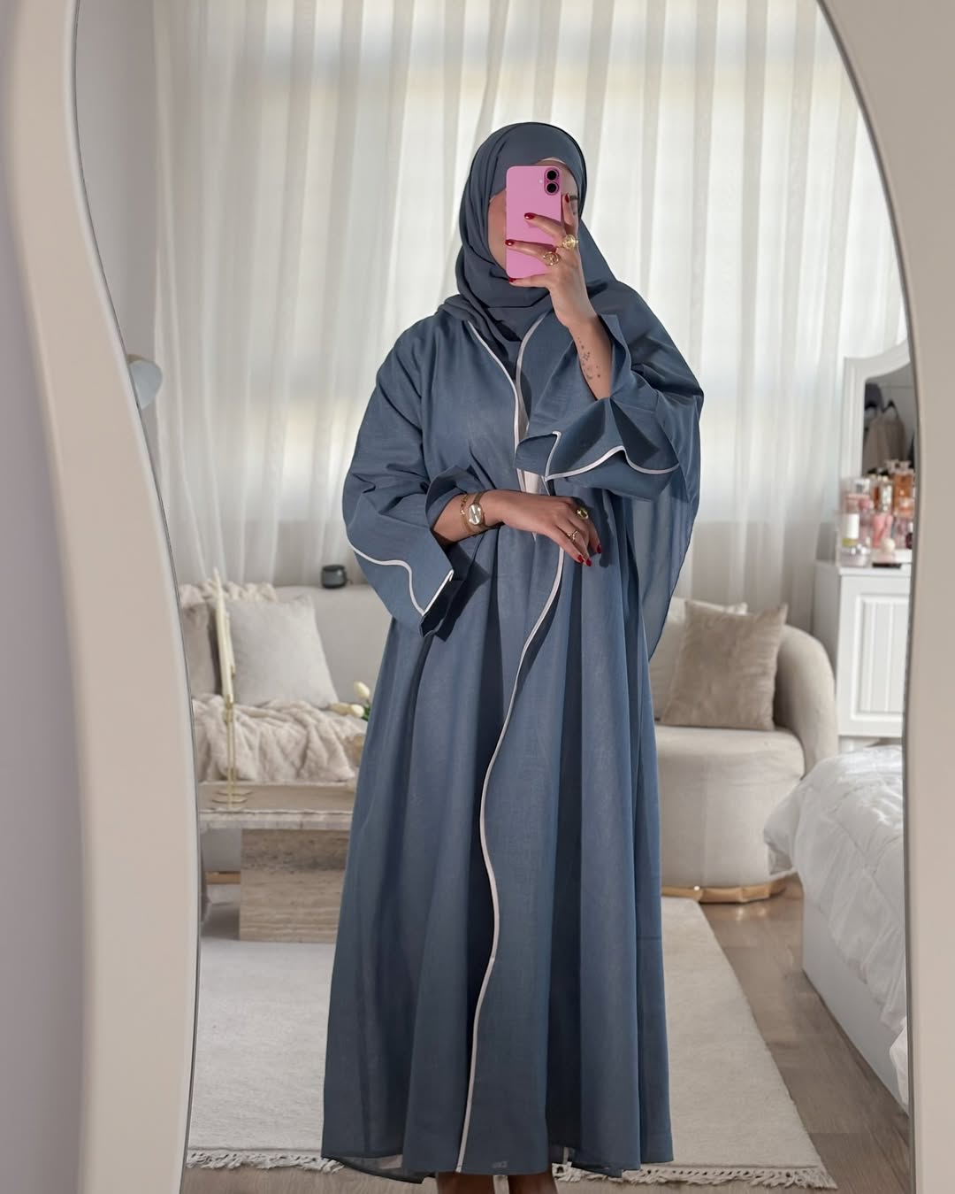 Soft Blue – 3-Piece Abaya Set
