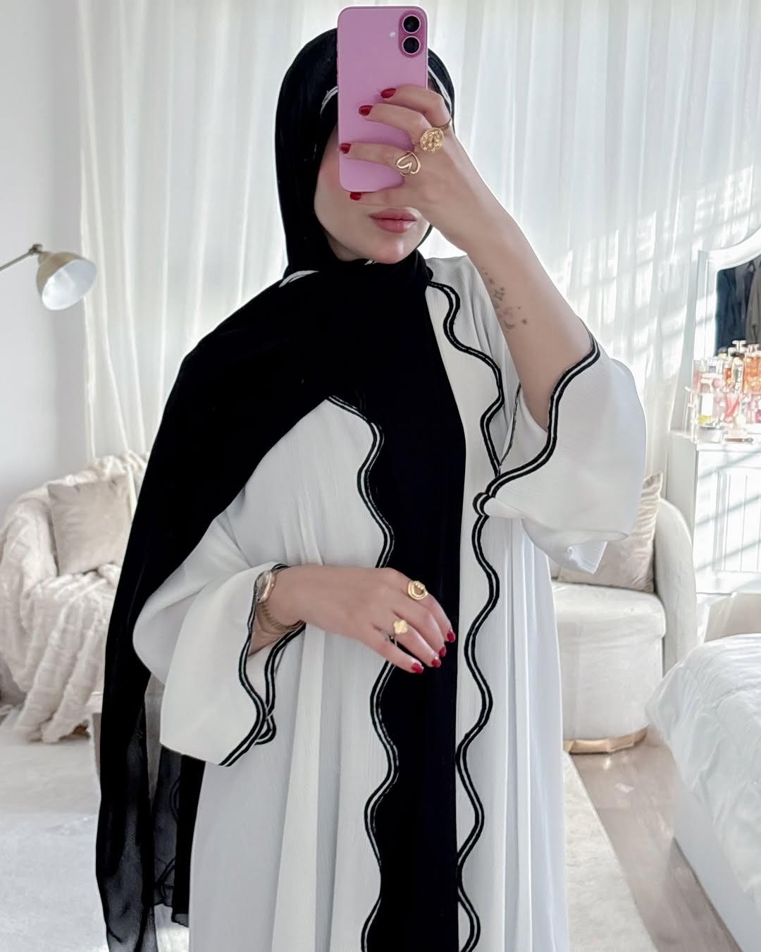 Noir Touch – 3-Piece Abaya Set