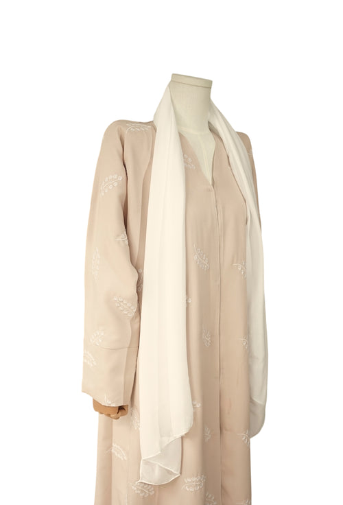 Beige Leaf Embroidery – 2-Piece Abaya Set