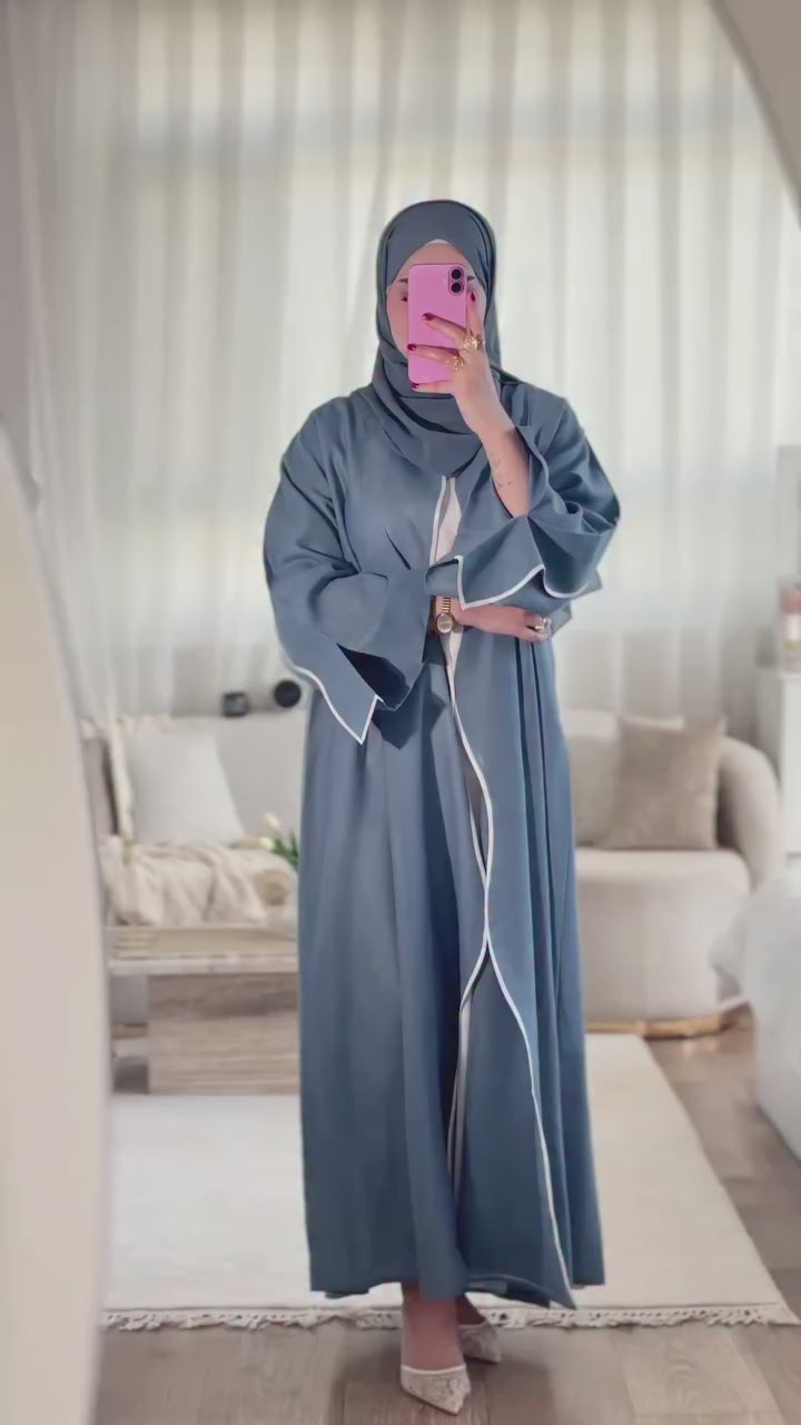 Soft Blue – 3-Piece Abaya Set